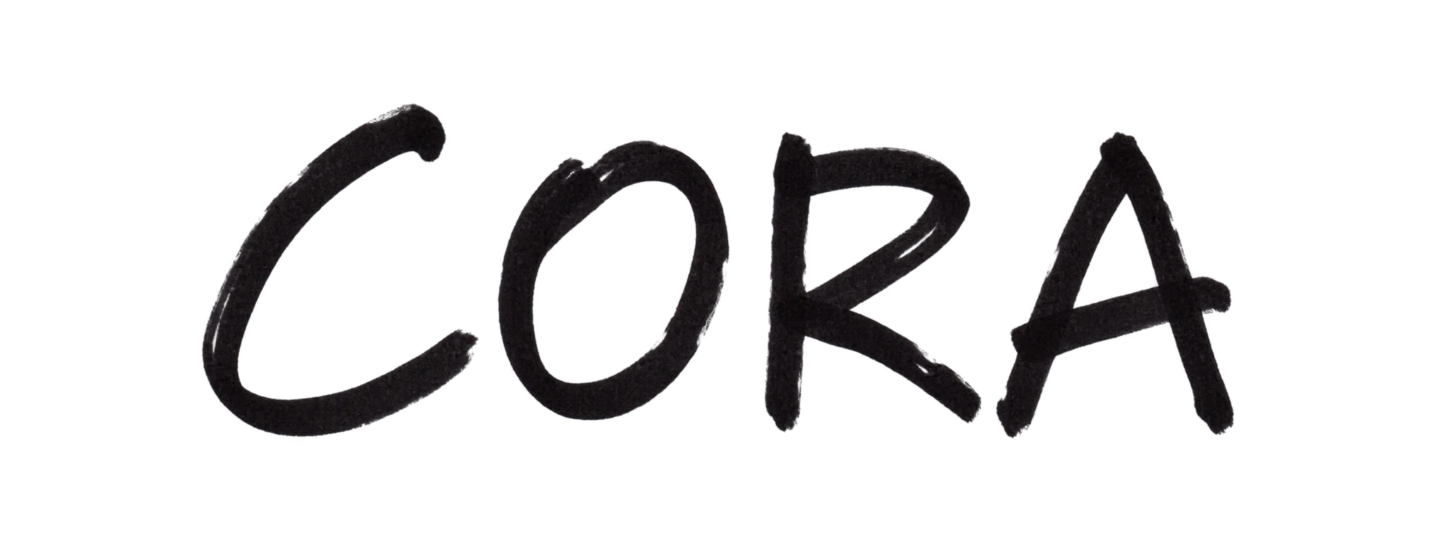 CORA, handwritten in black marker